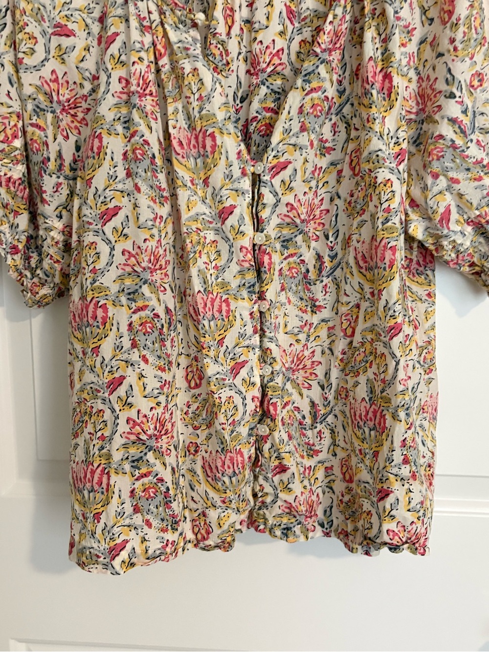 dylan Cream Floral Button-Front Blouse with Pink & Yellow Accents - Picture 4 of 5